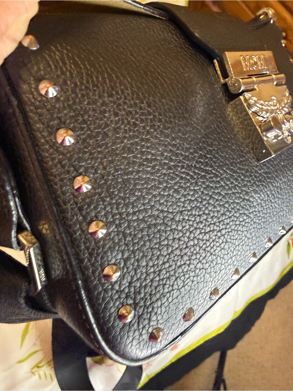 MCM Park Avenue Studded Grained Leather Crossbody Bag – Black - Picture 8 of 15